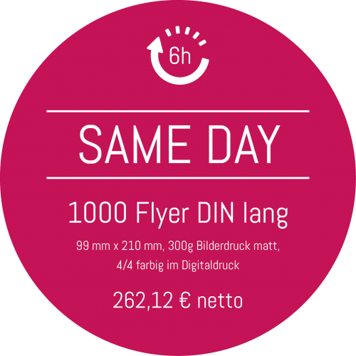 1000 Flyer DIN lang 99mm x 210mm, 300g Bilderdruck matt, 4/4 farbig im Digitaldruck
