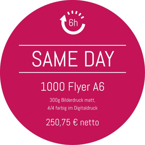1000 Flyer A6 300g Bilderdruck matt, 4/4 farbig im Digitaldruck