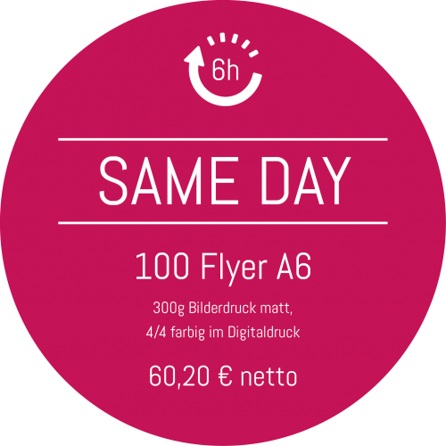 100 Flyer A6 300g Bilderdruck matt, 4/4 farbig im Digitaldruck